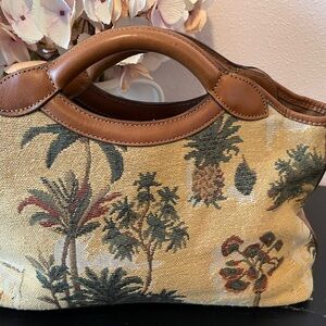 Tommy Bahama Tropical Tan and Brown Leather Trim Tote
